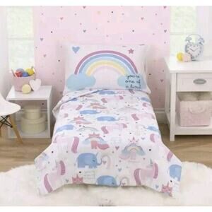 Parents Choice 3-Piece Girl's Pink Unicorn Love Heart Toddler Bedding Set New